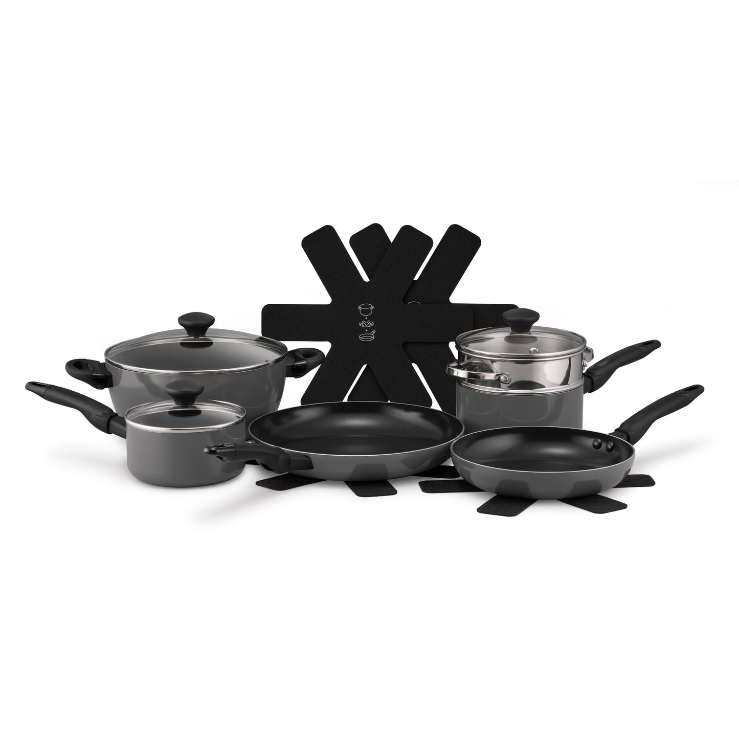 RACO SmartStart Ceramic Nonstick Induction 6 Piece Cookware Set With Pan Protectors Grey