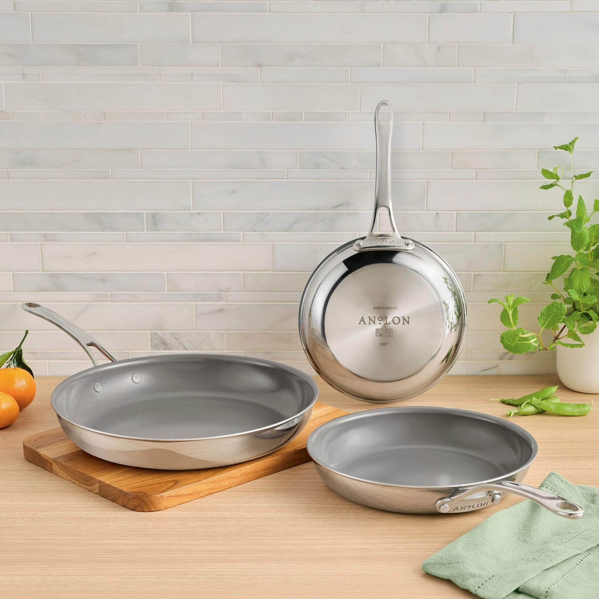 Product detail view: for searing, frying and everyday cooking – stainless steel – Anolon EverLast Ceramic Stainless Steel Induction Open Frypan 21.5cm