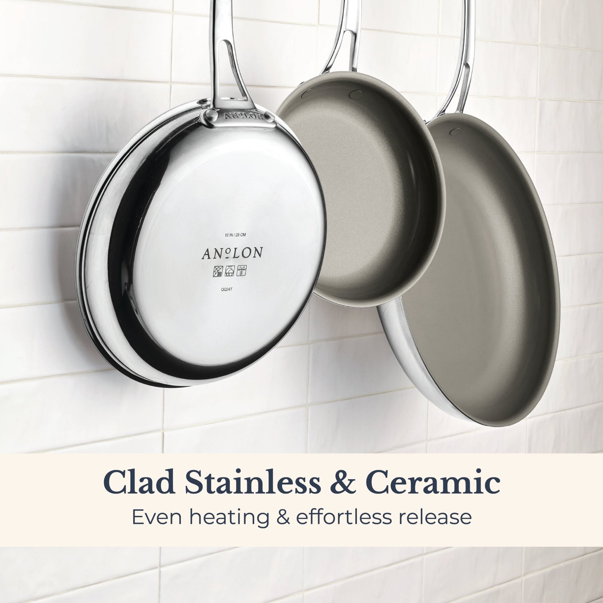 Close-up finish detail: for searing, frying and everyday cooking – stainless steel – Anolon EverLast Ceramic Stainless Steel Induction Open Frypan 21.5cm