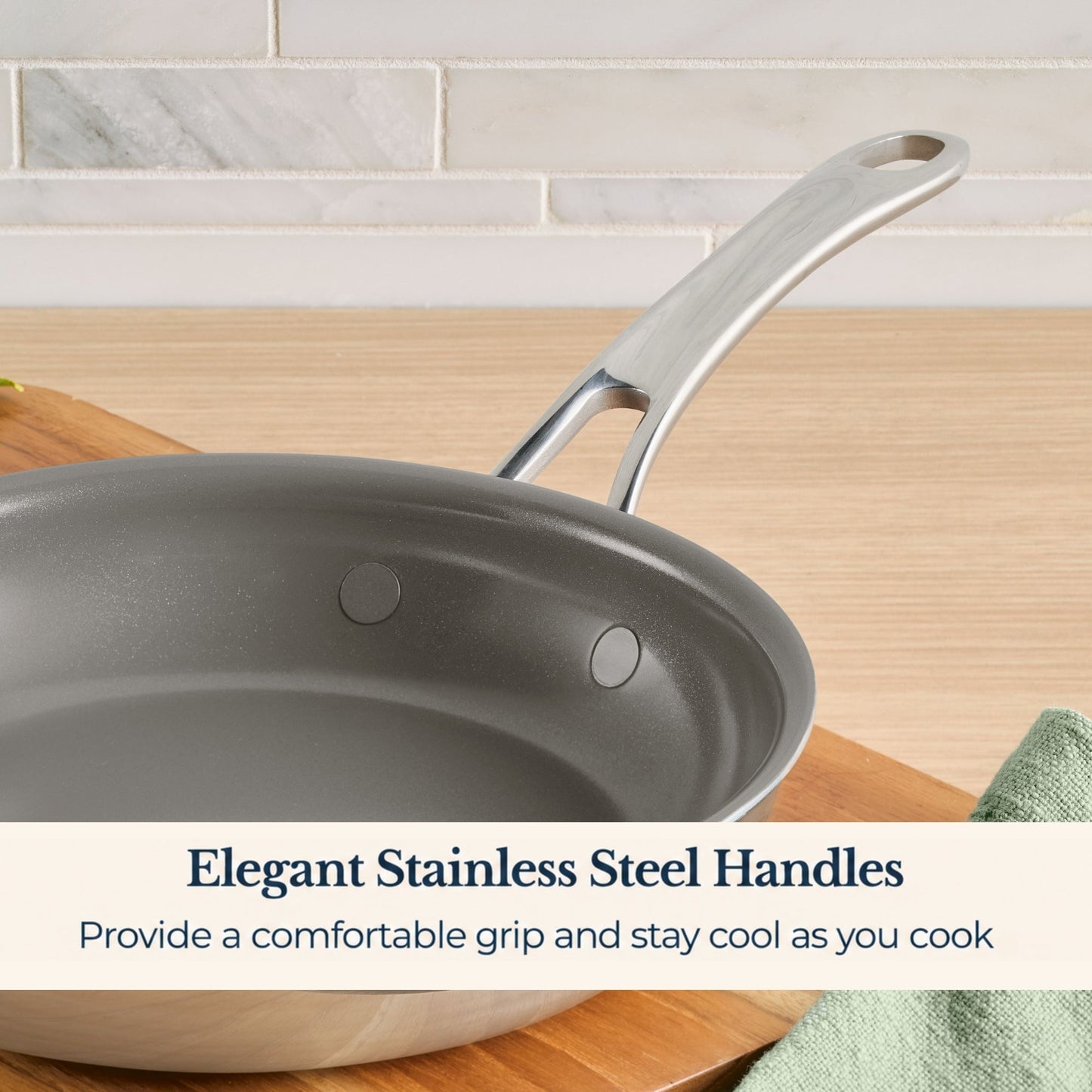 Size and scale view: for searing, frying and everyday cooking – stainless steel – Anolon EverLast Ceramic Stainless Steel Induction Open Frypan 21.5cm