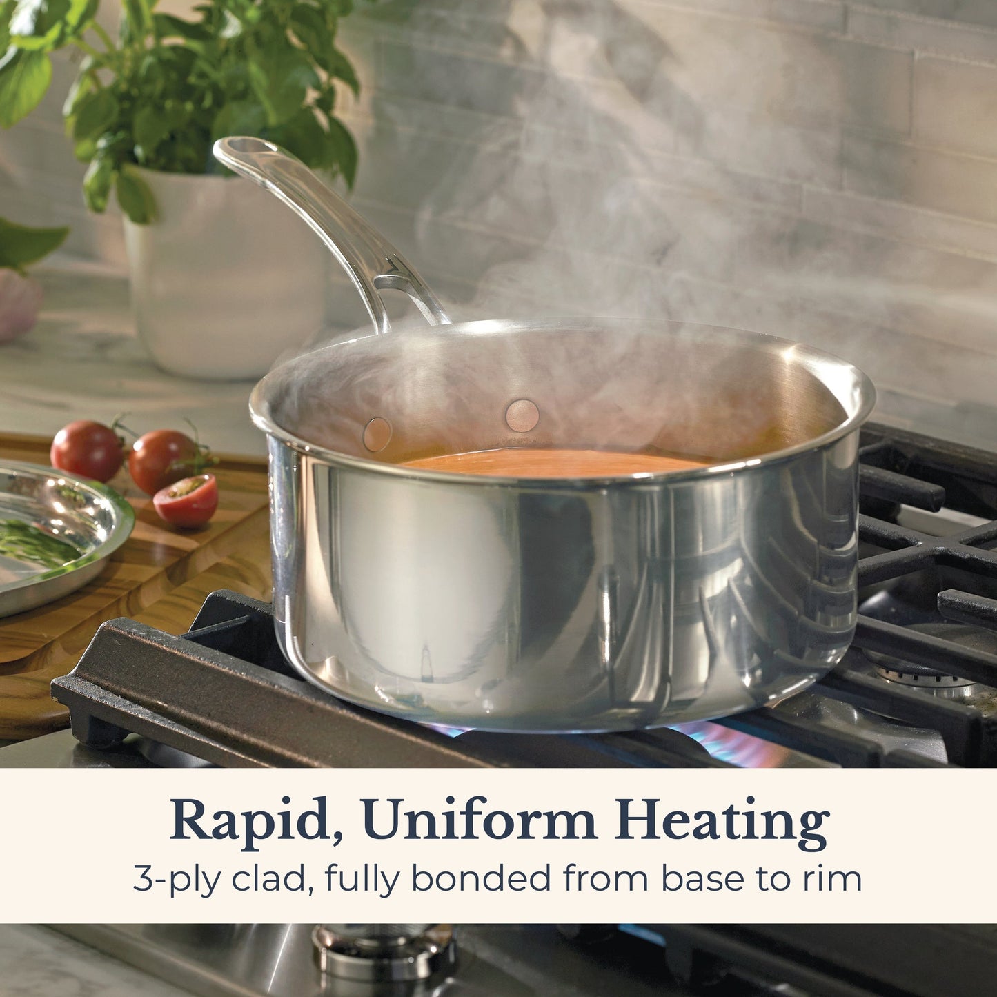 Additional angle: for soups and sauces – tri-ply clad stainless steel – Anolon EverLast Tri-Ply Clad Stainless Steel Induction Covered Saucepan 20cm/2.8L