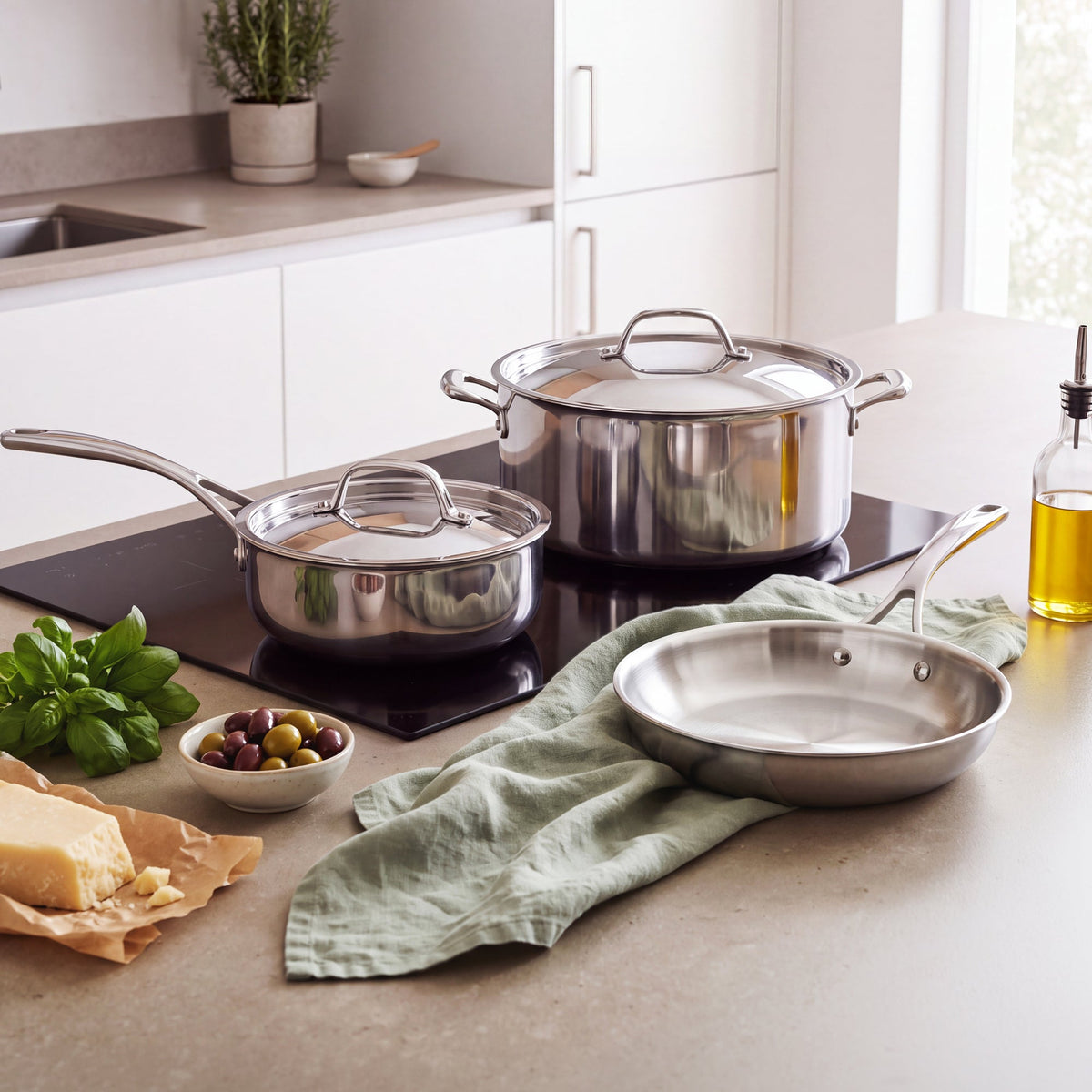 Essteele Eternità Stainless Steel 3 Piece Cookware Set Silver