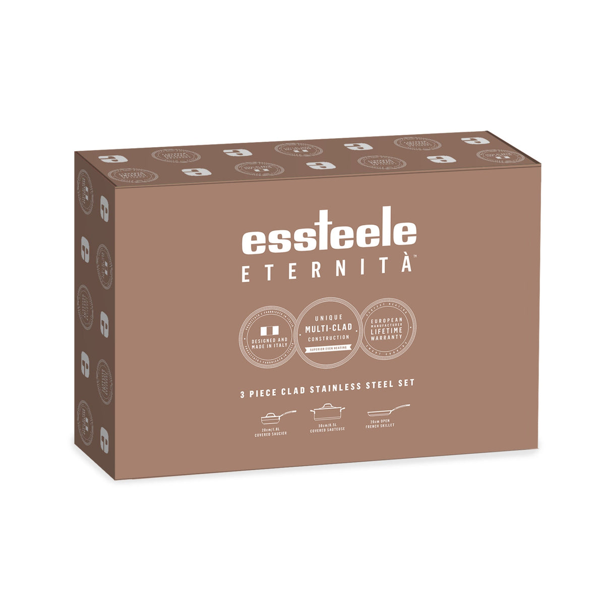 Essteele Eternità Stainless Steel 3 Piece Cookware Set Silver