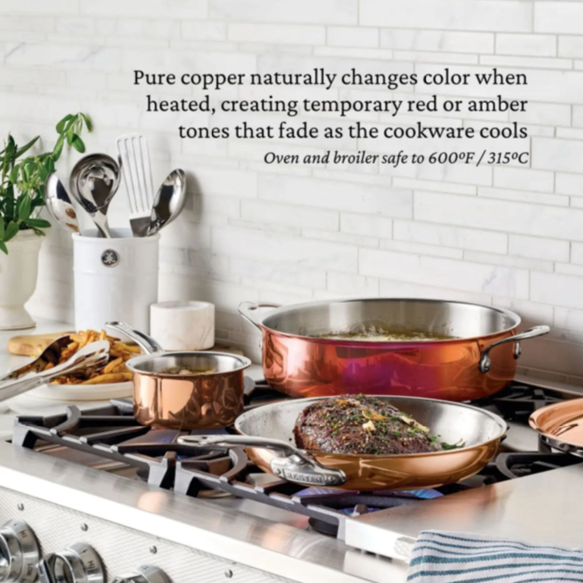 Additional angle: a complete copper kitchen – copper clad stainless steel – Hestan CopperBond Aura Copper Clad 10 Piece...