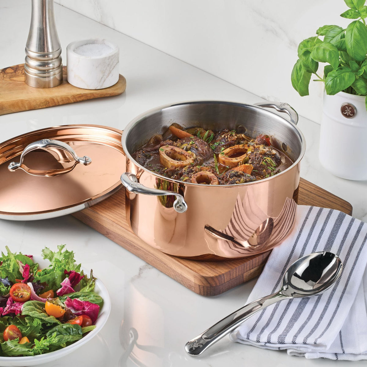 Product detail view: for stocks, soups and pasta – copper clad stainless steel – Hestan CopperBond Aura Copper Clad...