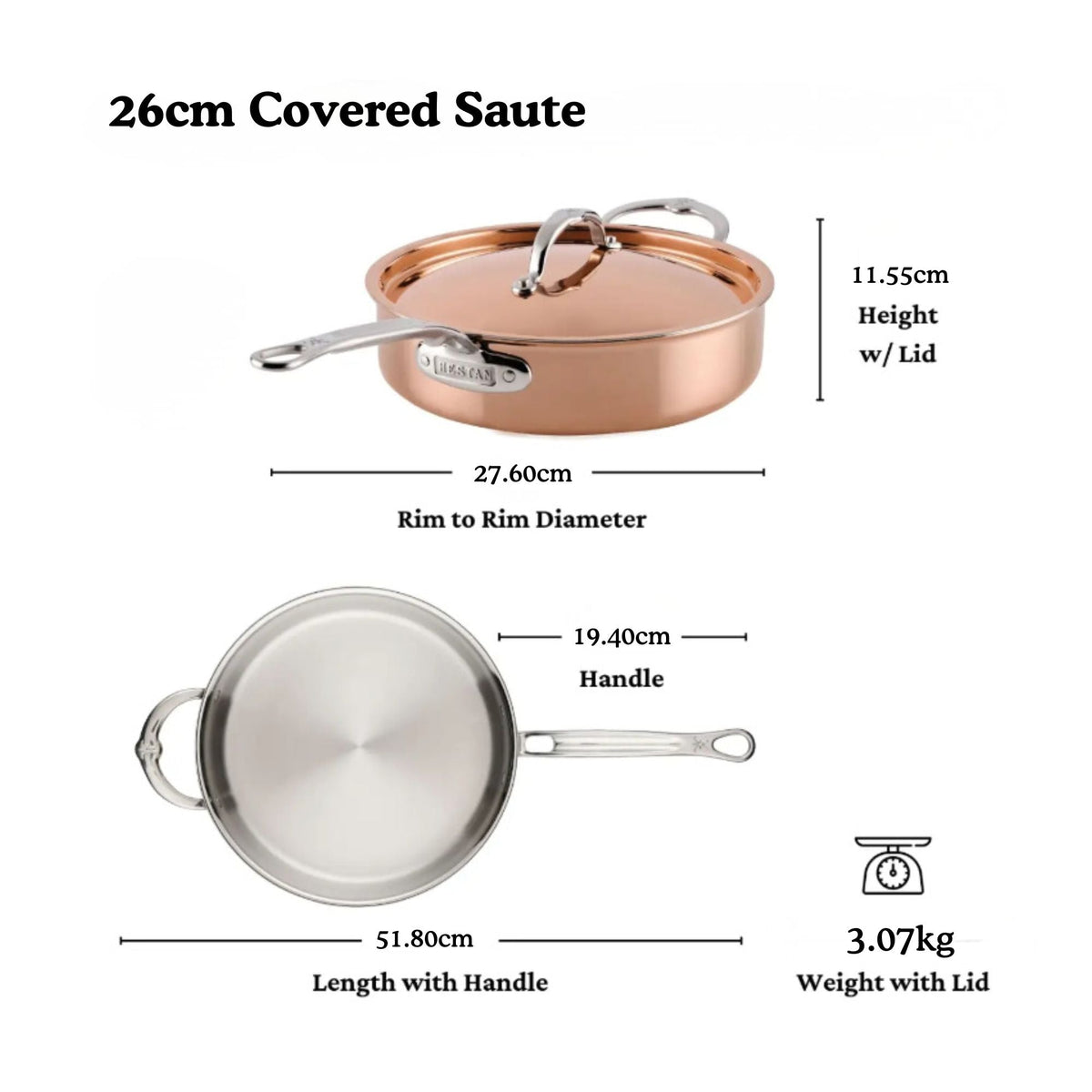 Styled lifestyle shot: for searing, sautéing and braising – copper clad stainless steel – Hestan CopperBond Aura Copper...