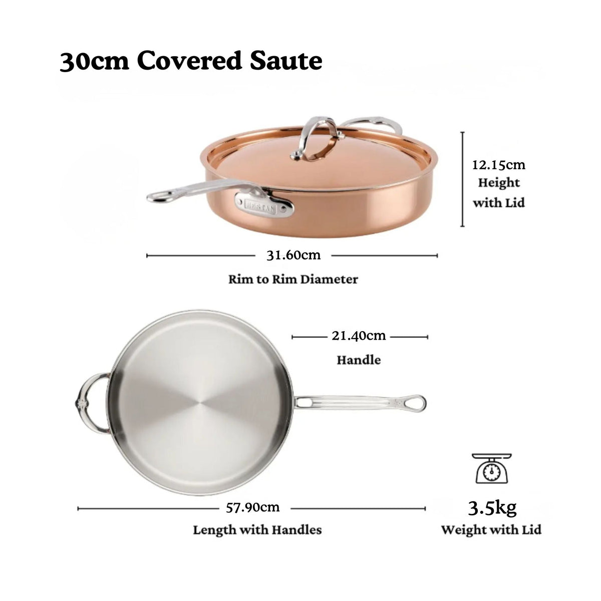 Styled lifestyle shot: for searing, sautéing and braising – copper clad stainless steel – Hestan CopperBond Aura Copper...
