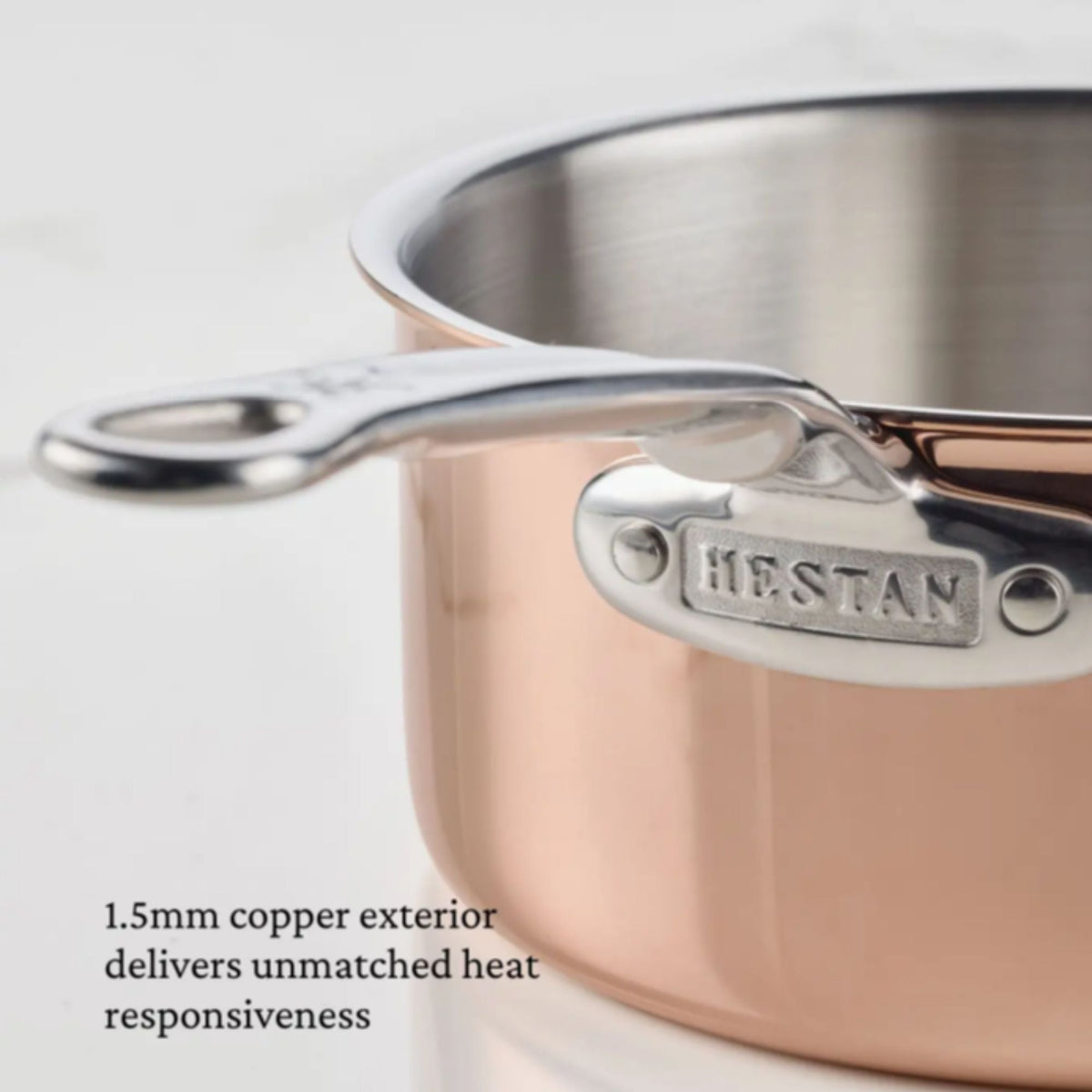 Close-up finish detail: for risotto, sauces and one-pan meals – copper clad stainless steel – Hestan CopperBond Aura...