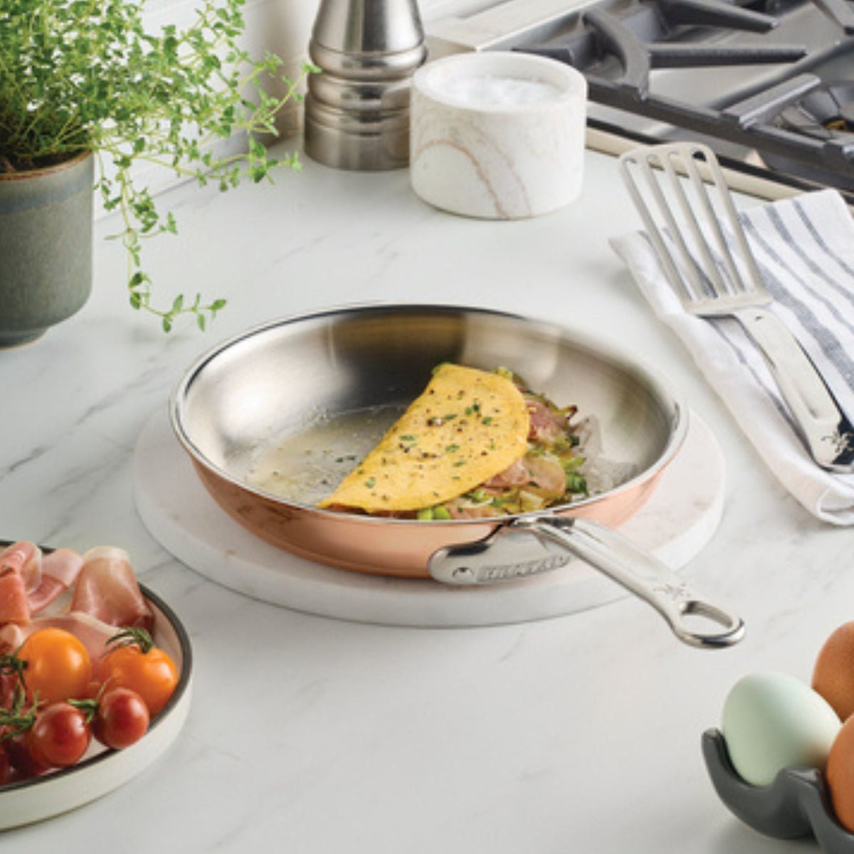 Product detail view: for searing and pan sauces – copper clad stainless steel – Hestan CopperBond Aura Copper Clad Open...