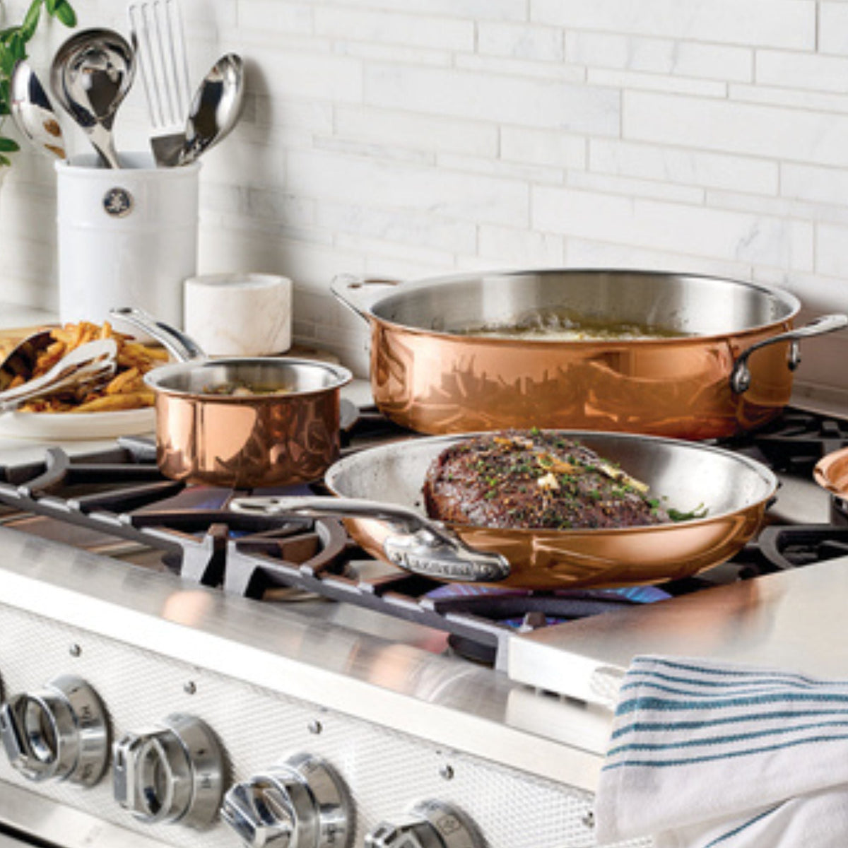 Product detail view: for searing and pan sauces – copper clad stainless steel – Hestan CopperBond Aura Copper Clad Open...