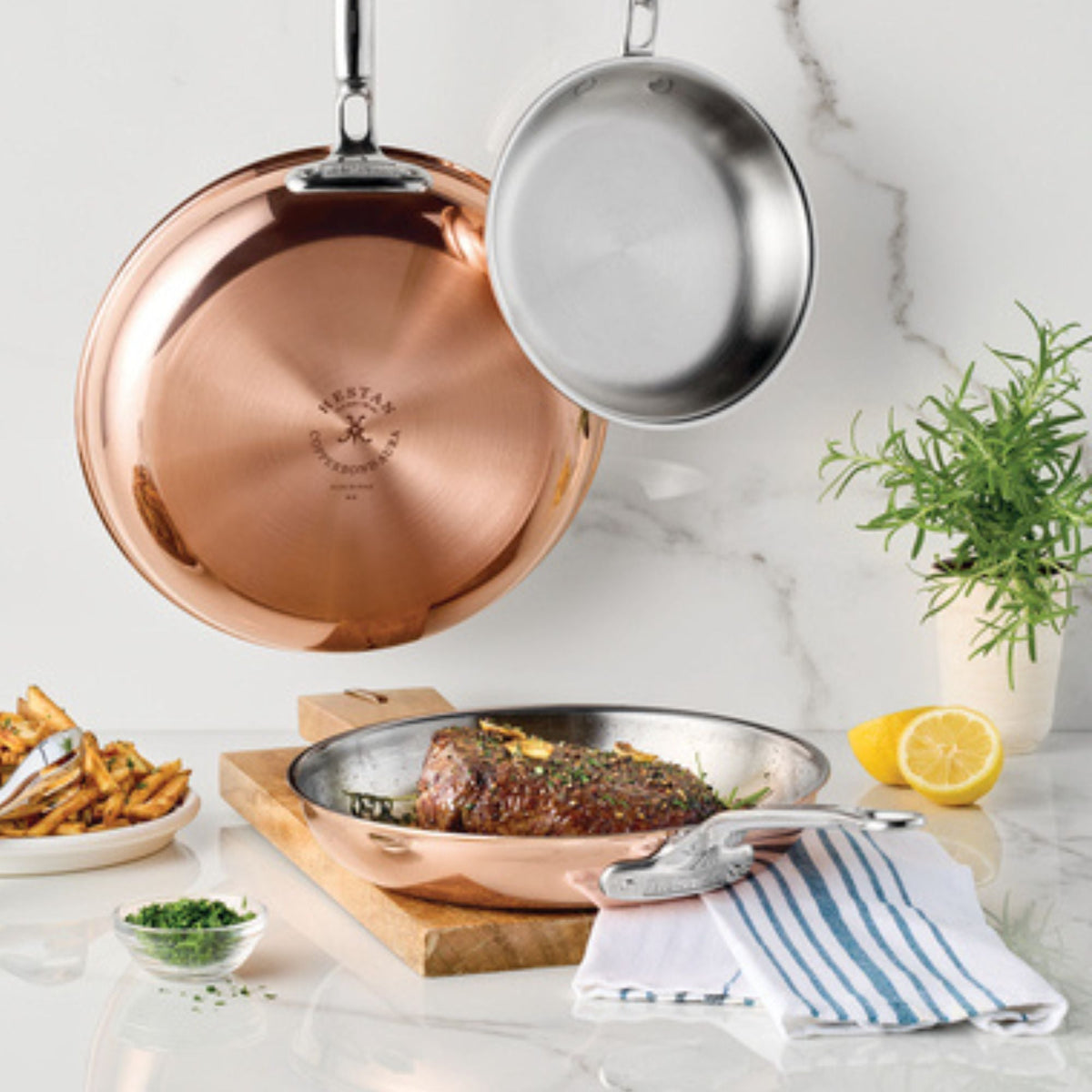 Product detail view: for searing and pan sauces – copper clad stainless steel – Hestan CopperBond Aura Copper Clad Open...