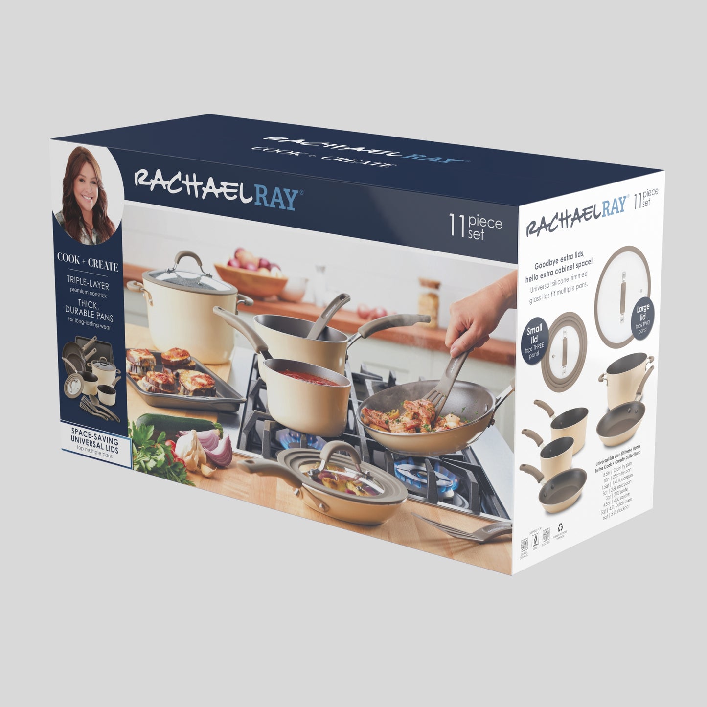 Rachael Ray Cook + Create Nonstick 11 Piece Cookware Set Almond