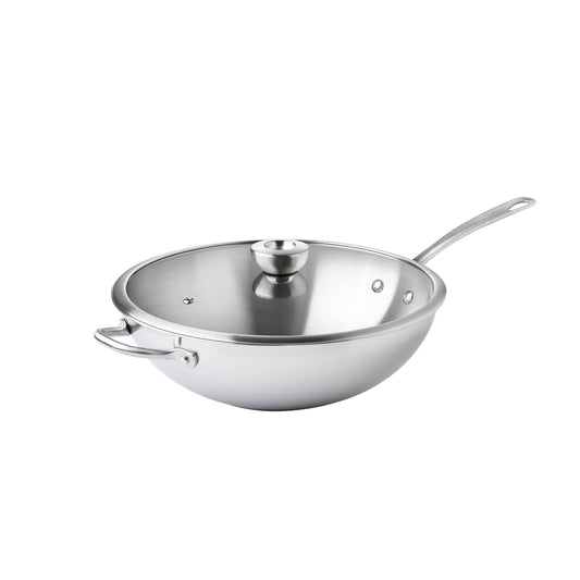 Meyer White Steel Stainless Steel Induction Stirfry With Glass Lid  32cm