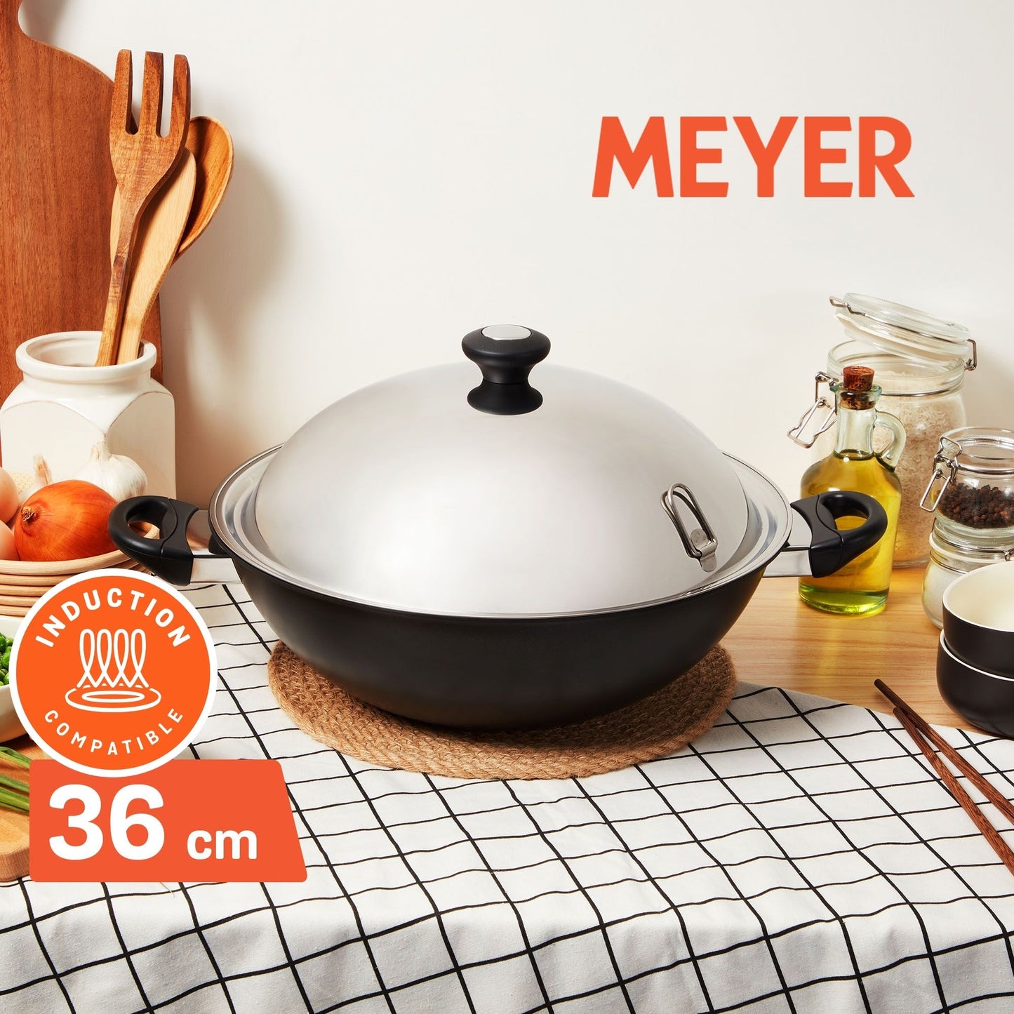 Meyer Cook 'N' Look Induction Covered Wok 36cm