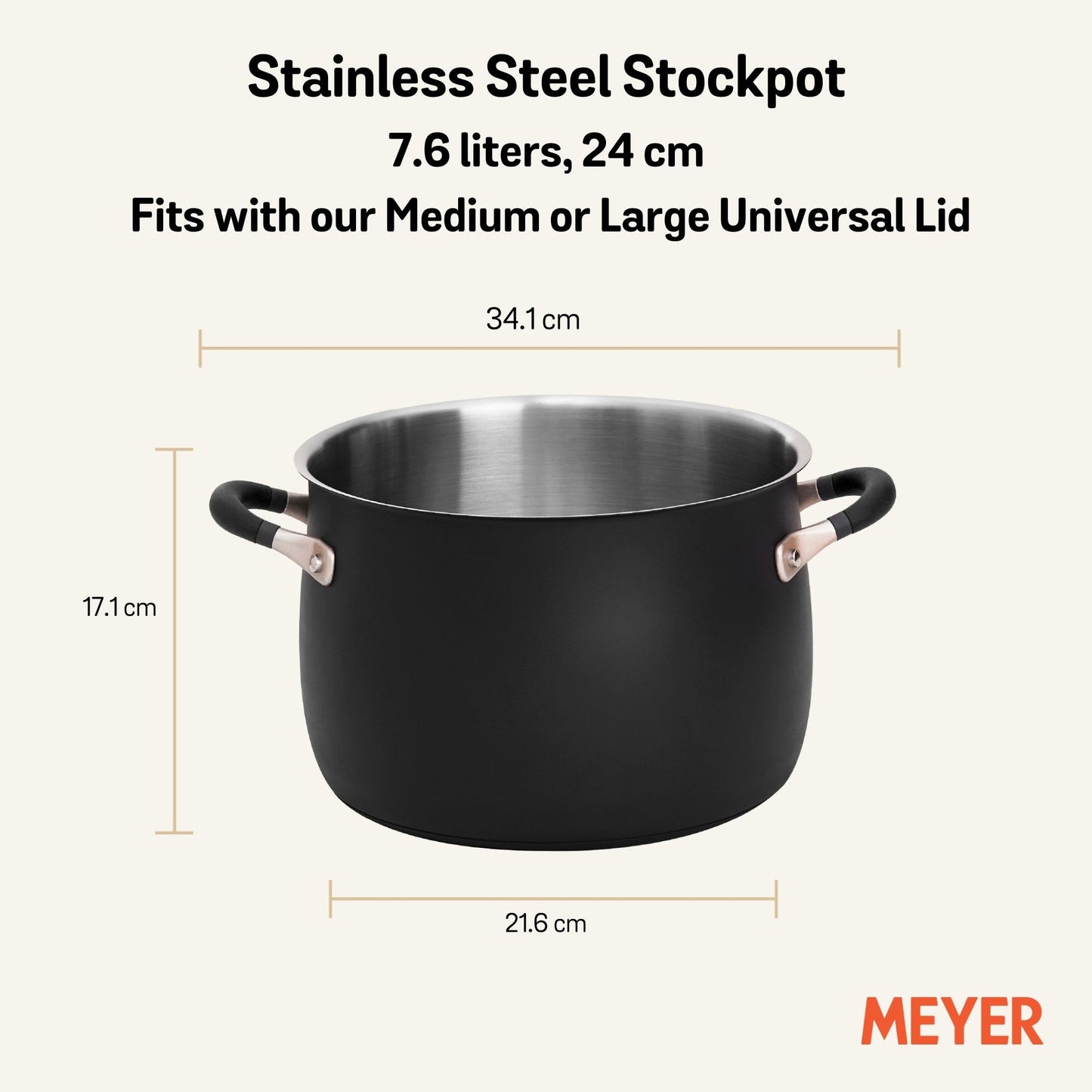 Meyer Accent Stainless Steel Induction Open Stockpot 24cm/7.6L