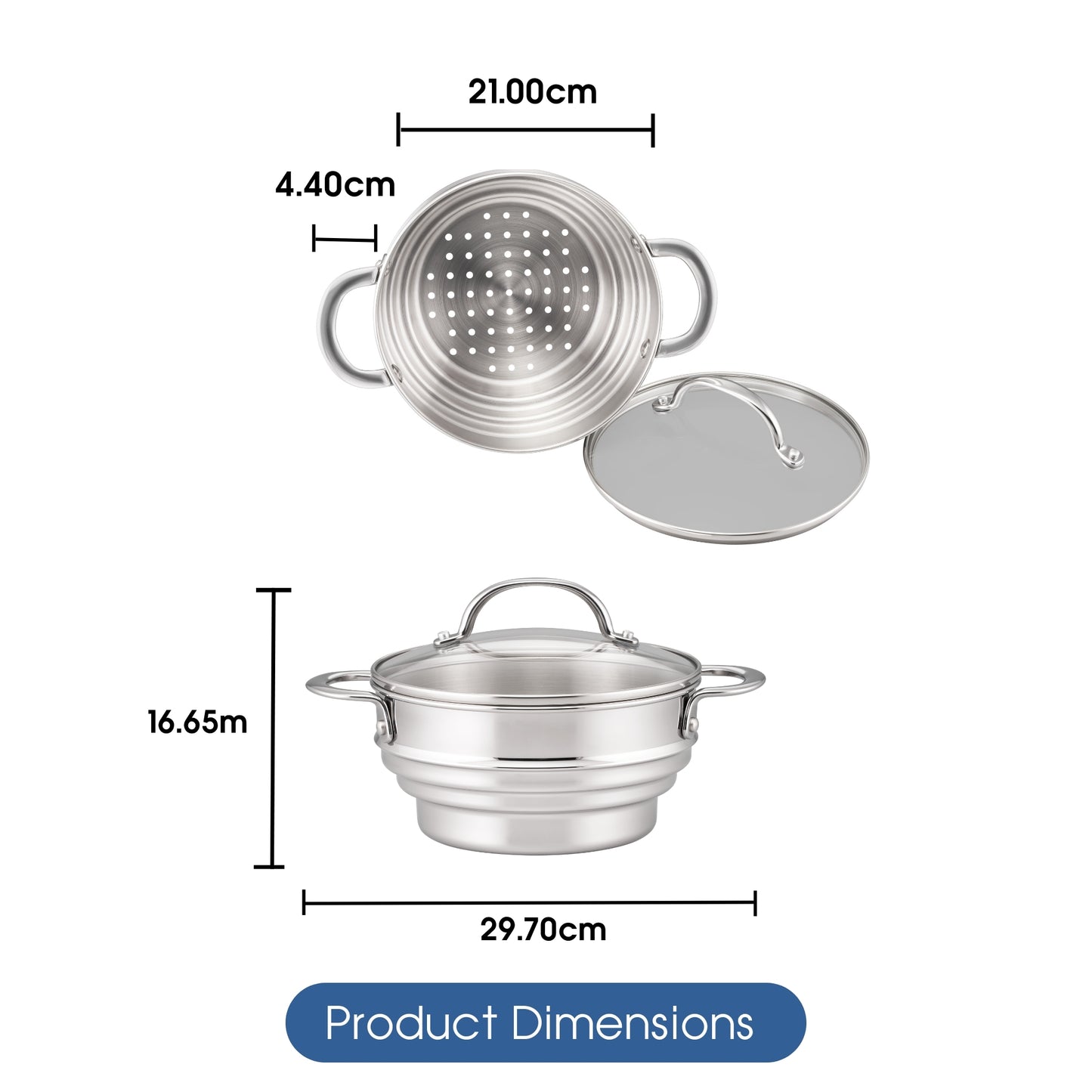 RACO Steel Essentials Stainless Steel Universal Steamer With Lid 16/18/20cm