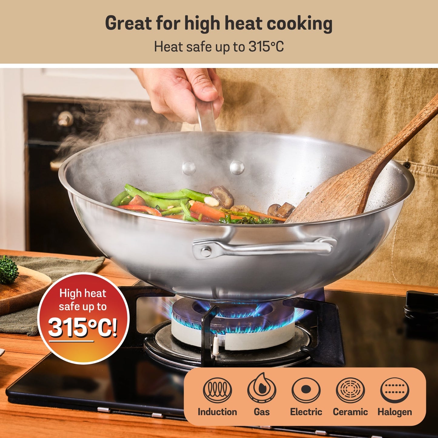 Meyer White Steel Stainless Steel Induction Stirfry With Glass Lid  32cm