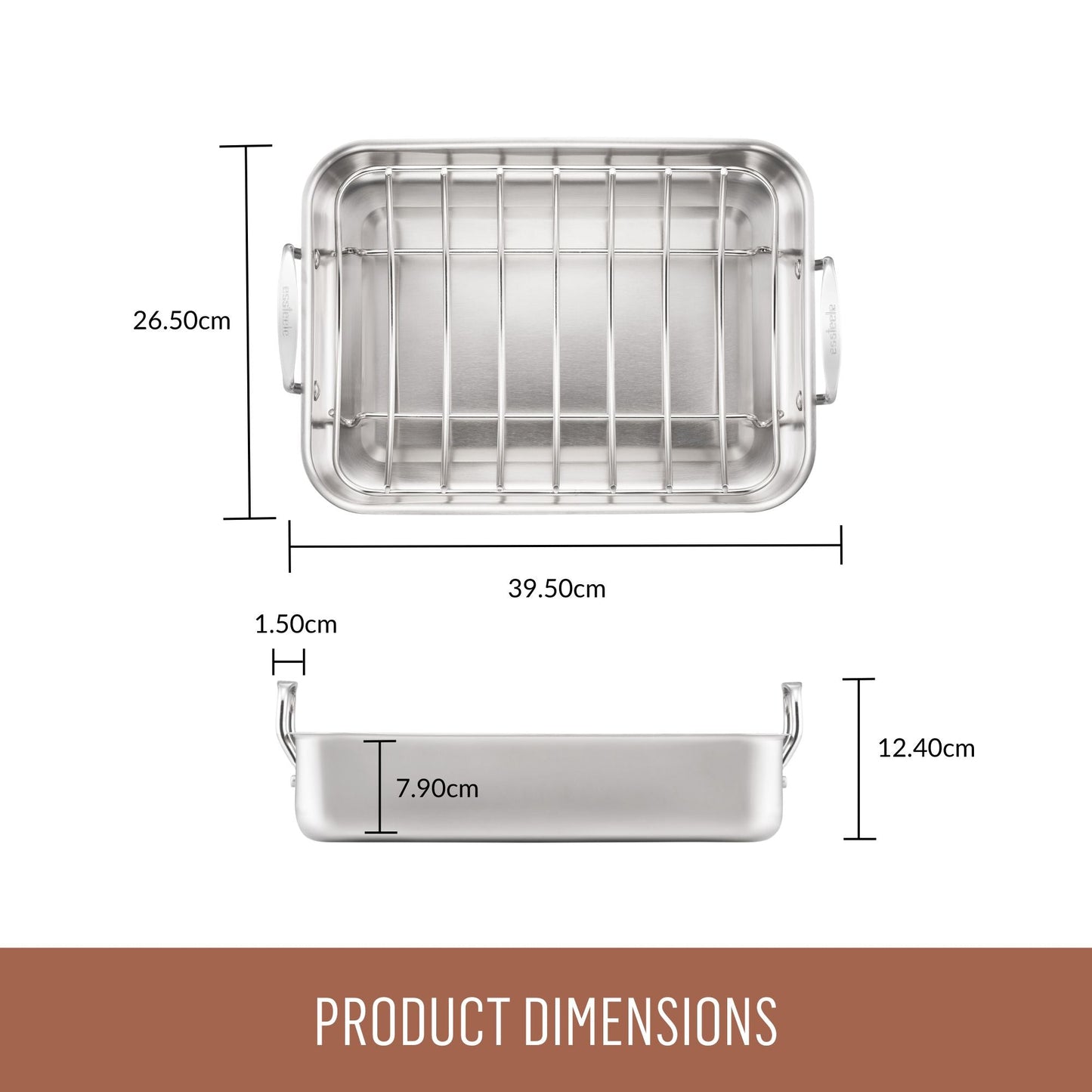 Essteele Stainless Steel Roaster With Rack 35cm x25cm x8cm