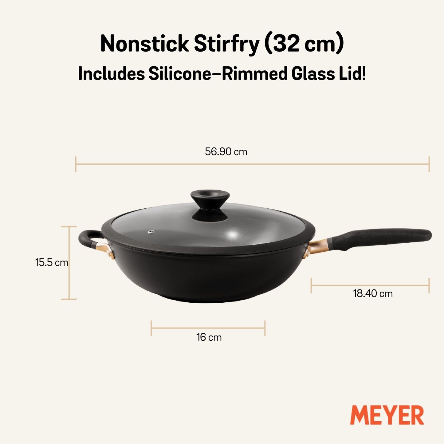 Meyer Accent Nonstick Induction Covered Stirfry 32cm