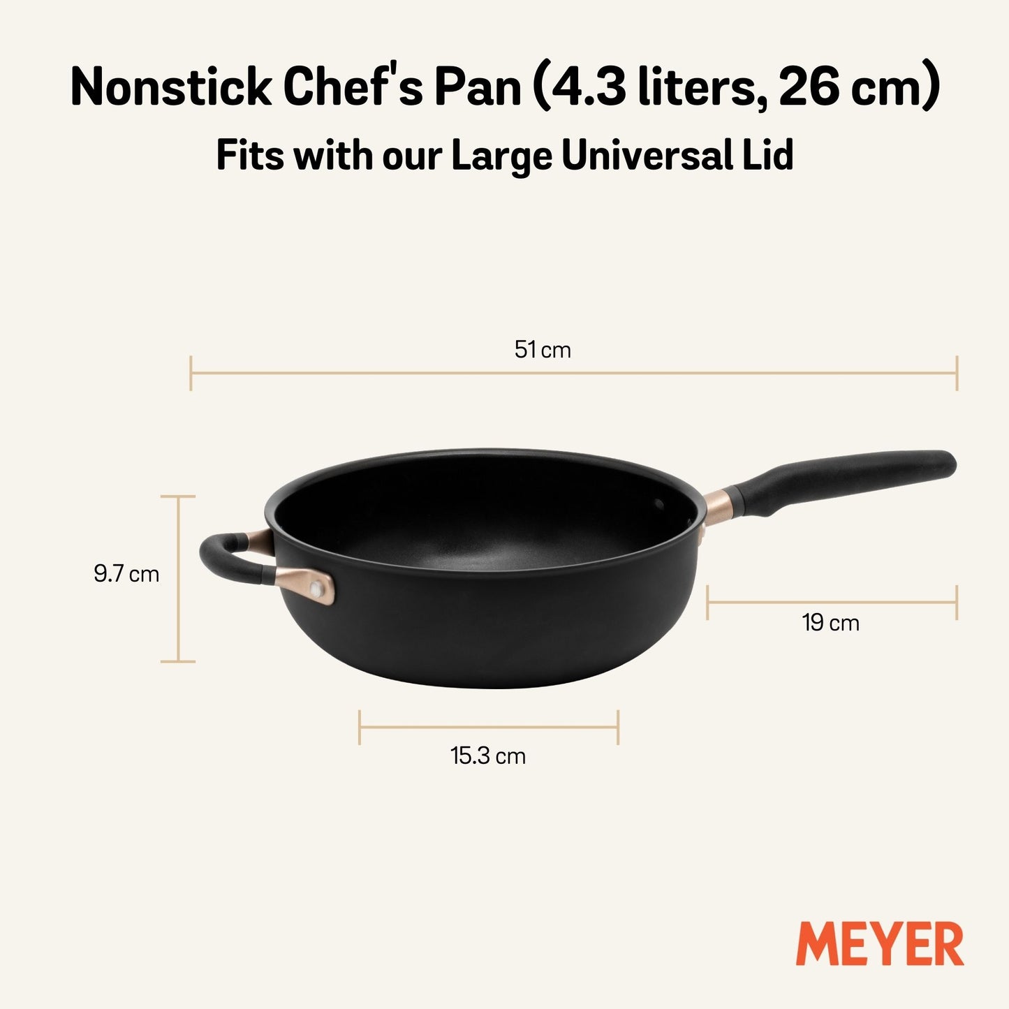 Meyer Accent Nonstick Induction Open Chefs Pan with Helper Handle 26cm/4.3L