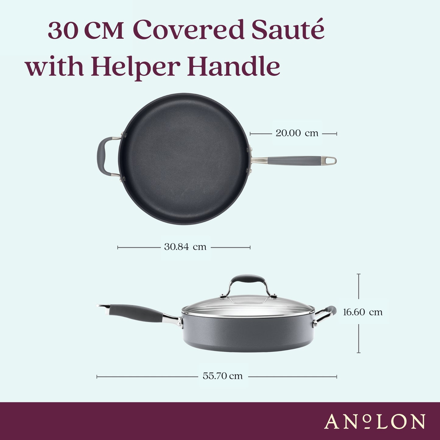 Advanced Home Nonstick Covered Saute with Helper Handle 30cm/4.7L Moonstone
