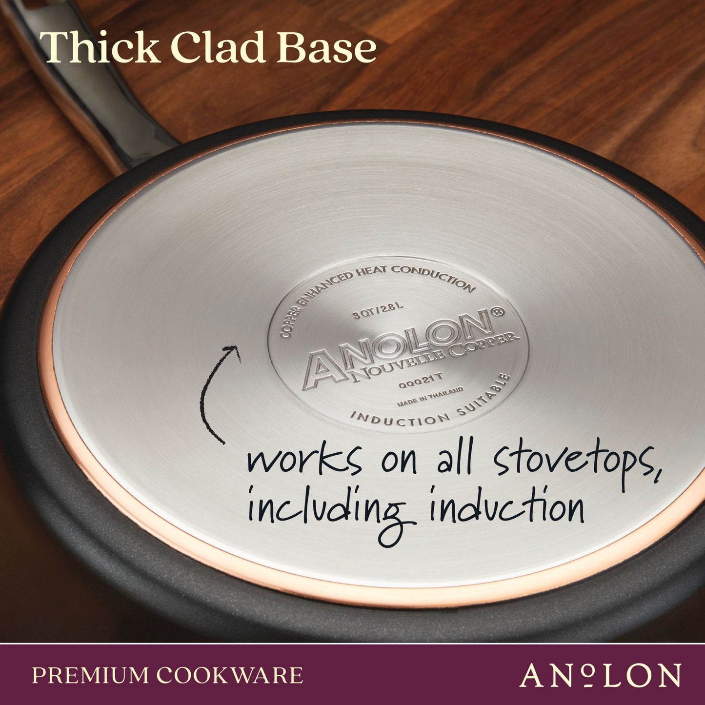 Anolon Nouvelle Copper Luxe Nonstick Induction Covered Saucepot 20cm/3.8L Onyx