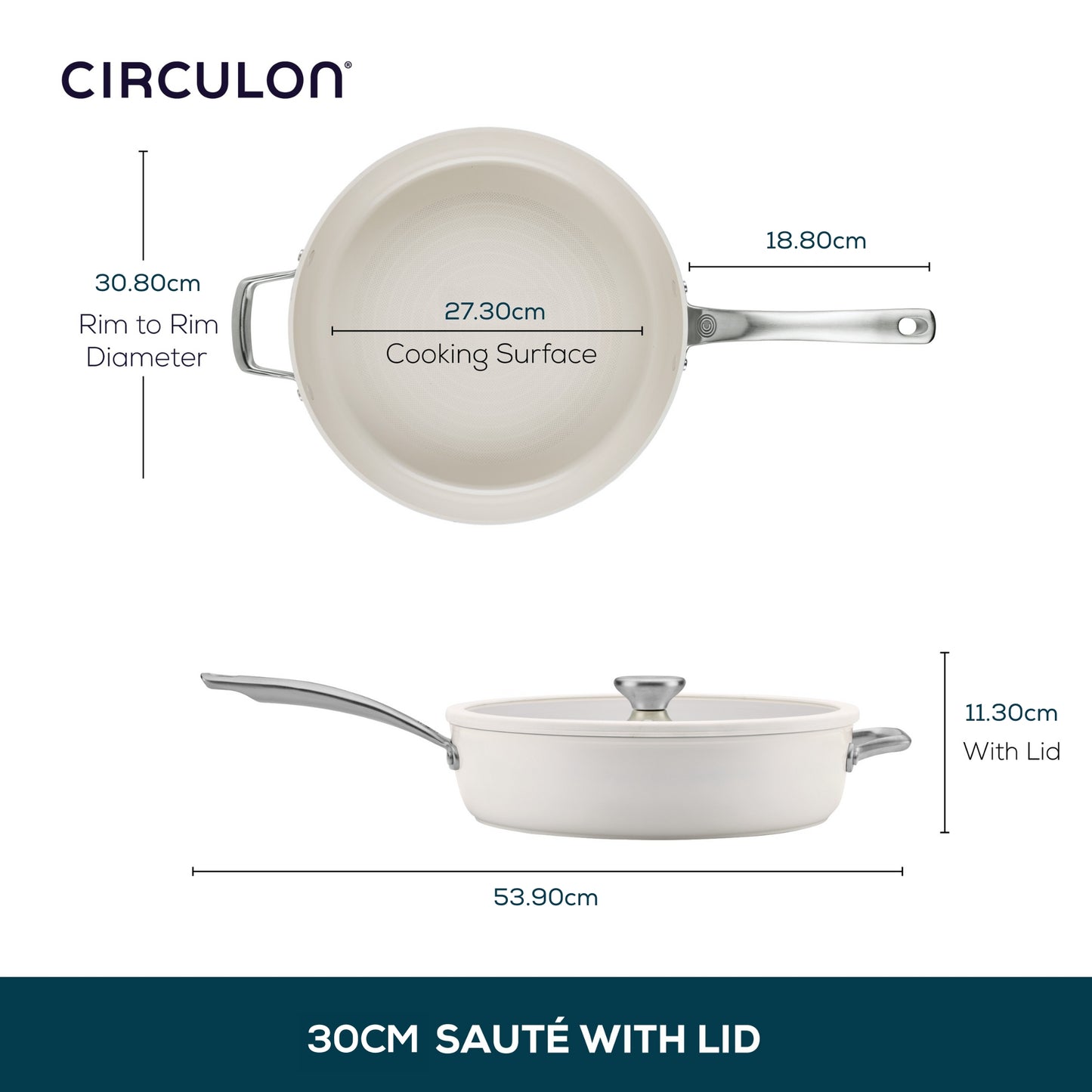 Circulon Halo With LaserDefense™ 30cm/4.7L Covered Sauté Pearl White