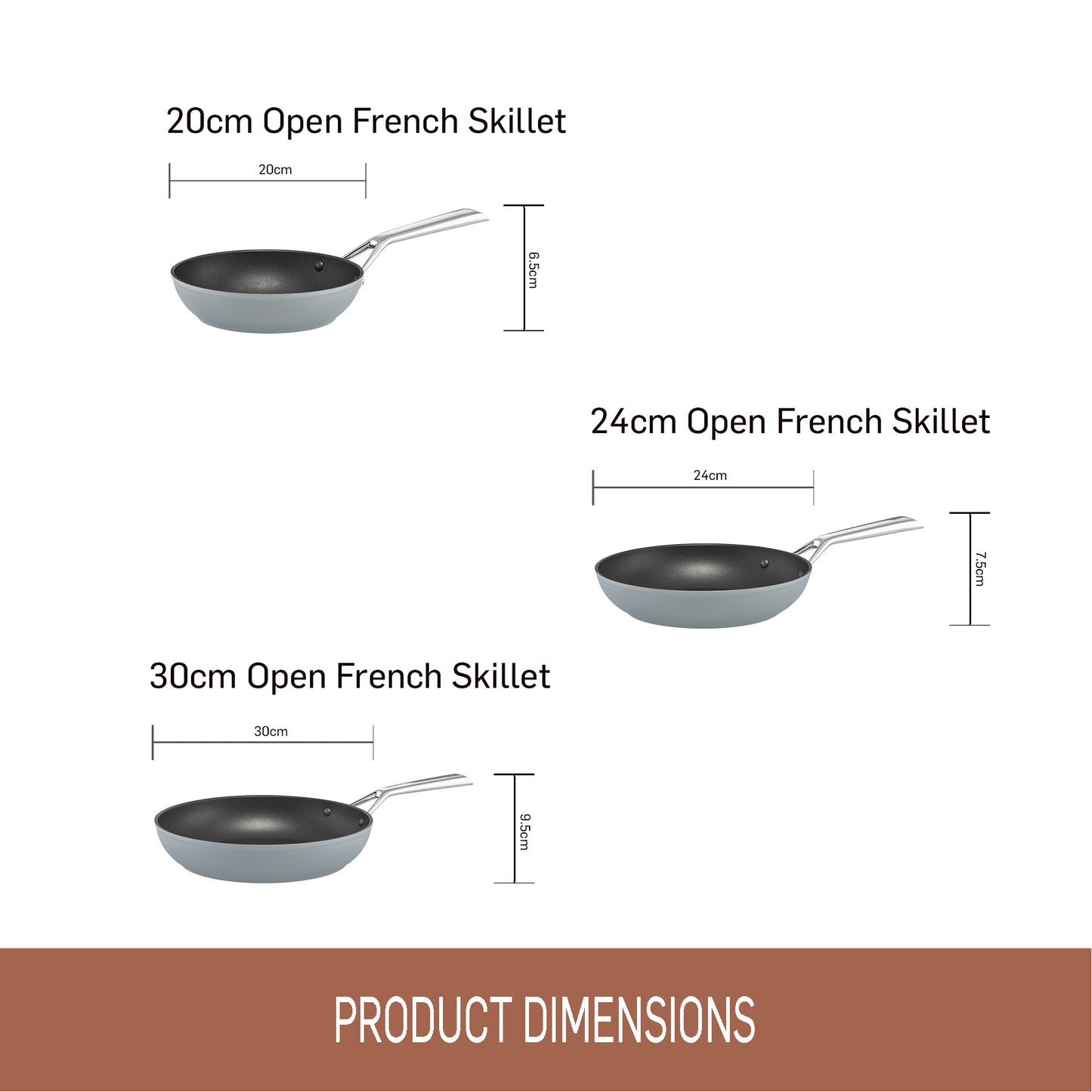 Essteele Per Bellezza Nonstick Open Skillet Triple Pack 20/24/30cm Grey
