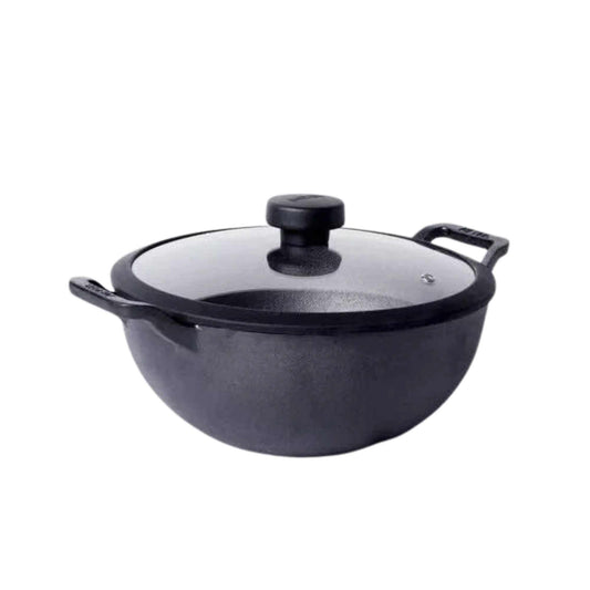 Meyer Pre-Seasoned Cast Iron Induction Wok/Kadai 24cm
