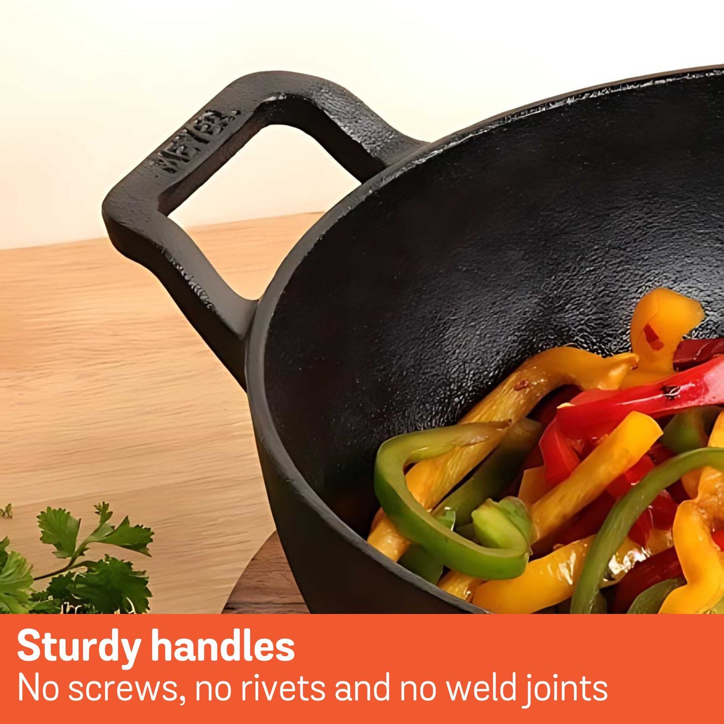 Meyer Pre-Seasoned Cast Iron Induction Wok/Kadai 24cm