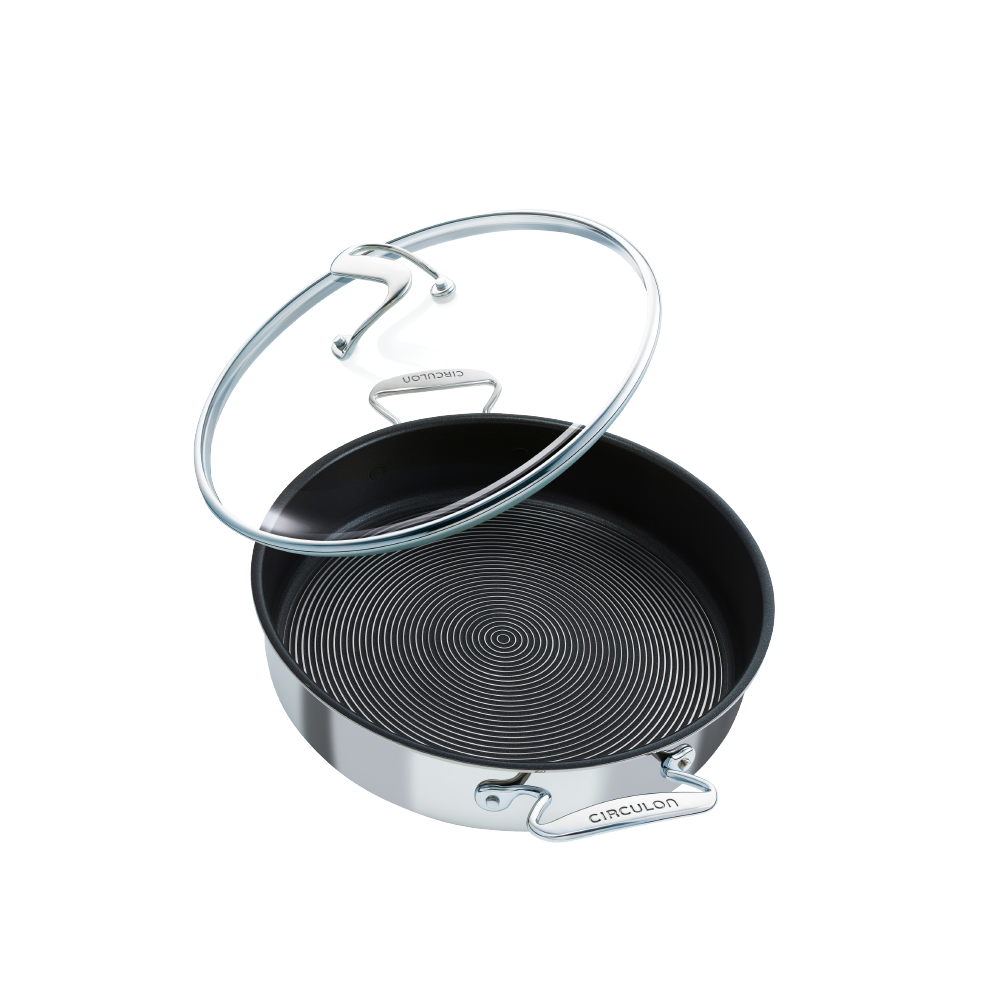 Stainless steel nonstick sauté pan from Circulon's SteelShield cookware range. Built for fearless cooking.