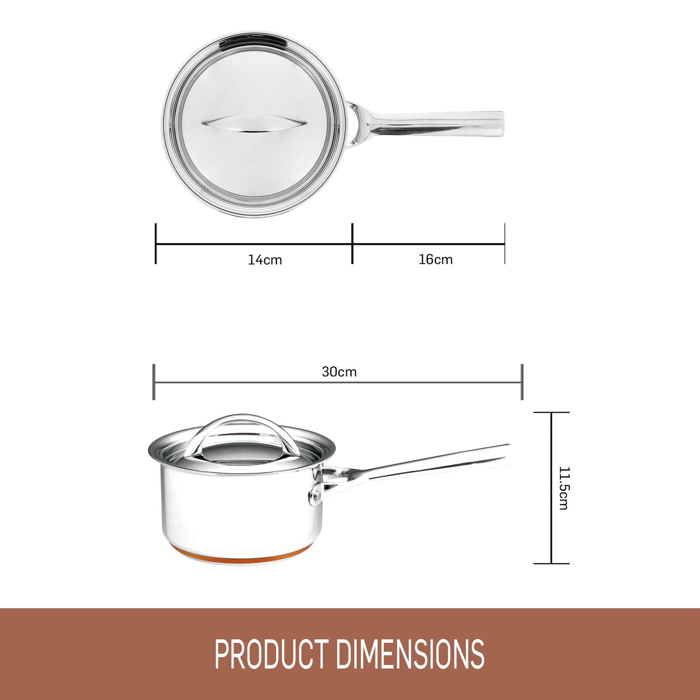 Essteele Per Vita Copper Base Stainless Steel Covered Saucepan 14cm/1.2L