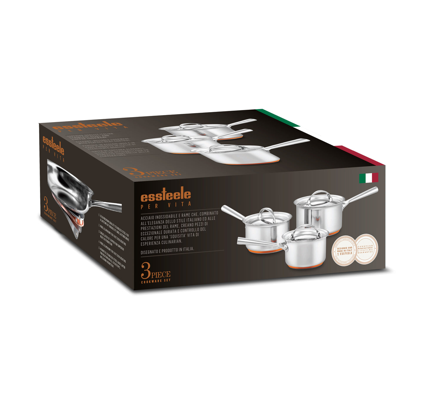 Essteele Per Vita Stainless Steel 3 Piece Covered Saucepan Set