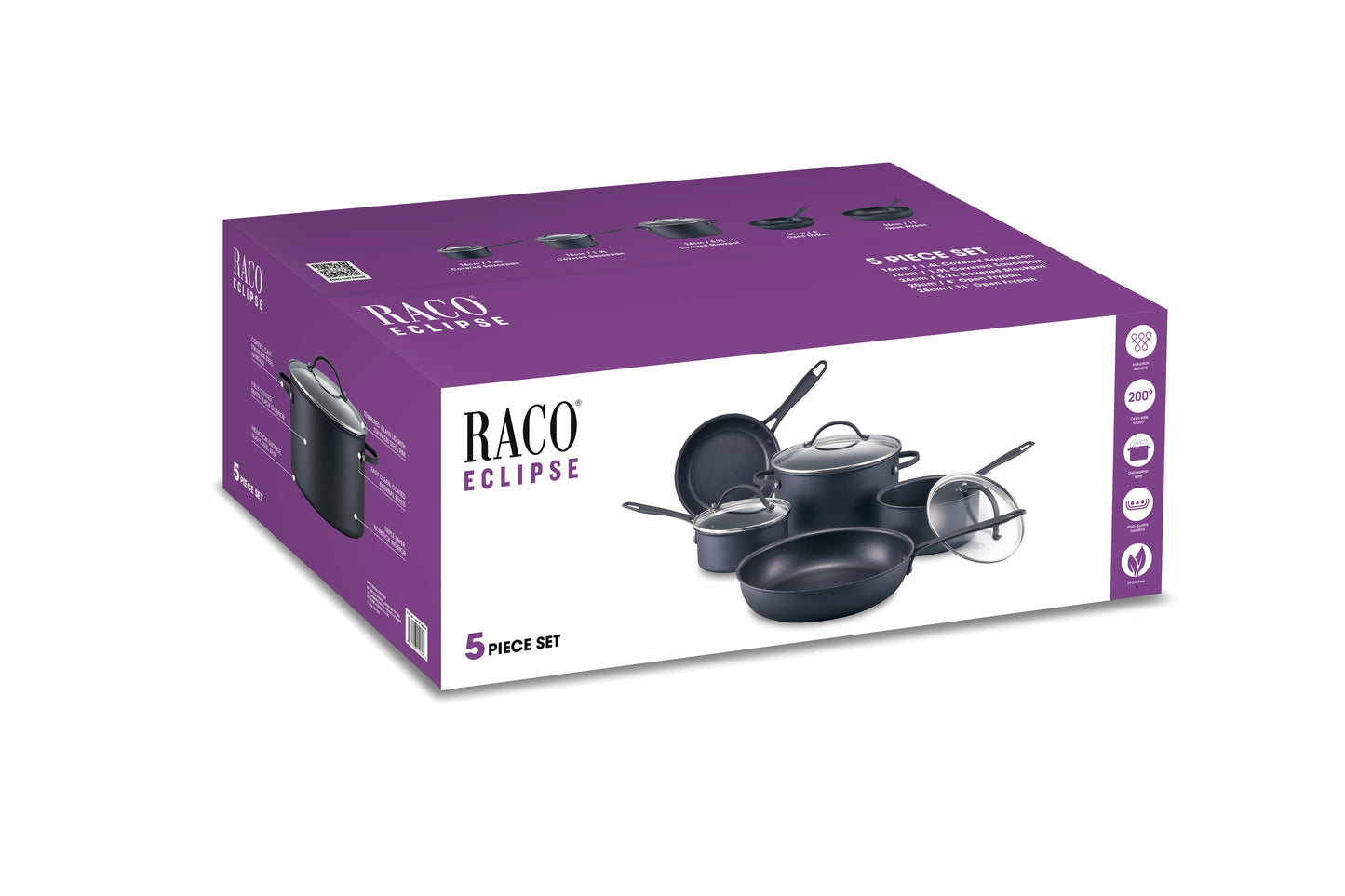 RACO Eclipse Nonstick Induction 5 Piece Cookware Set Matte Black